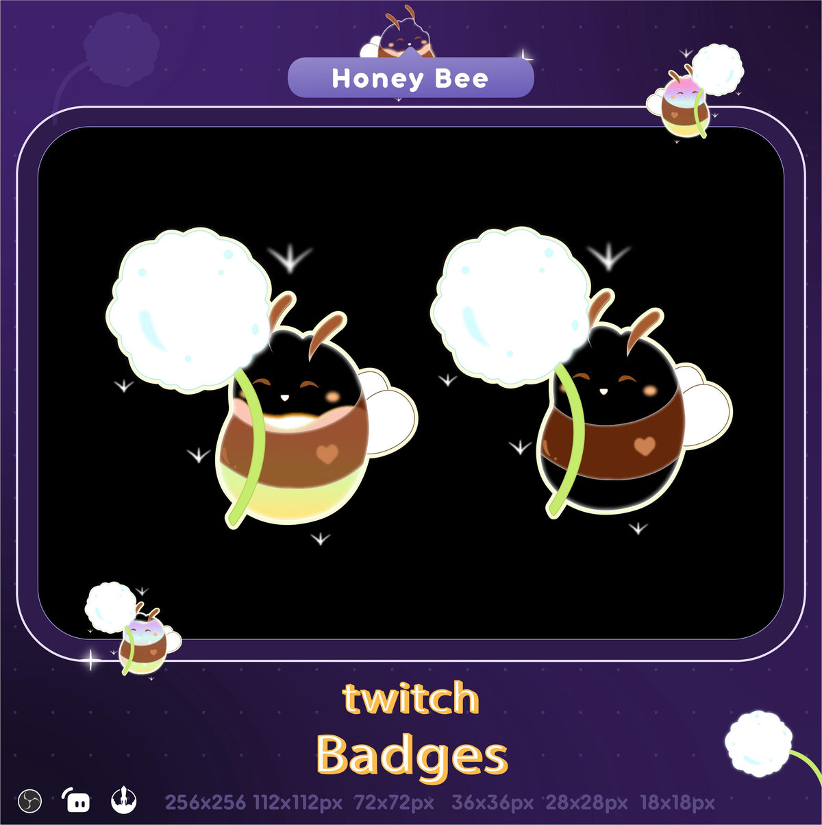 Kawaii Honey Bee Twitch Badges, Liquid Filling (Digital Download)