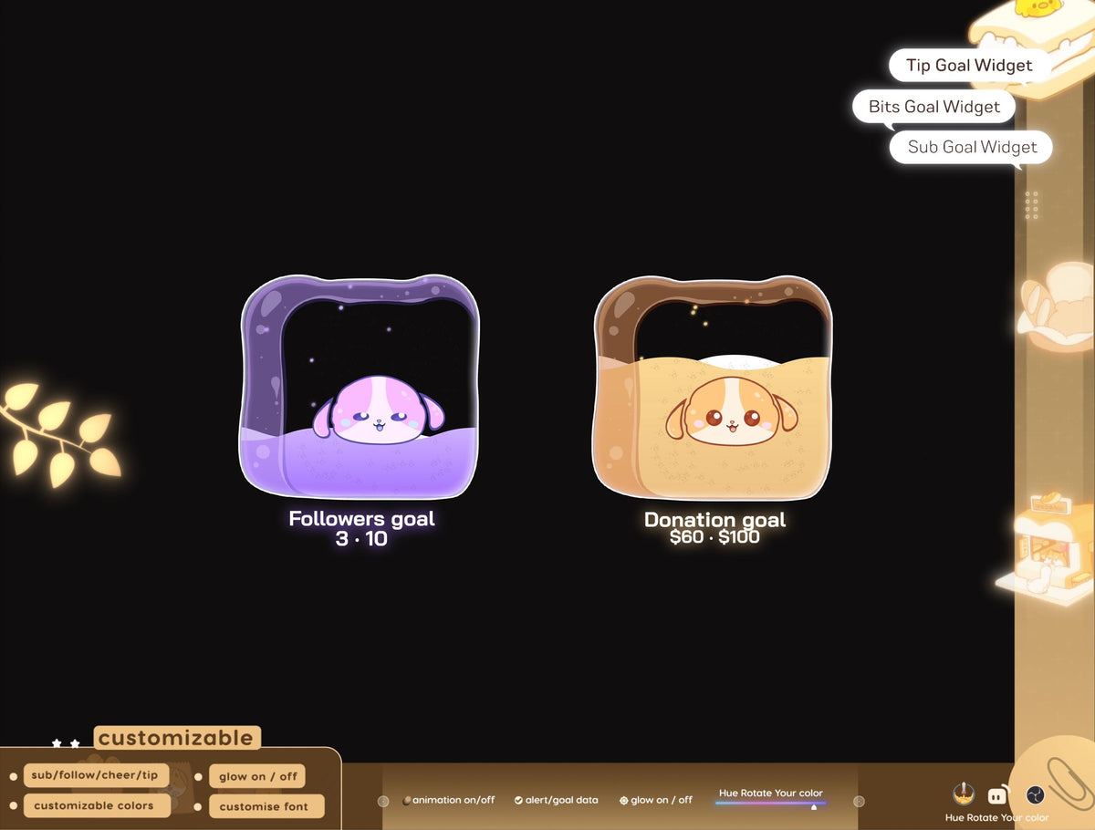 Cute Dog Toast Goal Widget, Animated Stream Overlay (Digital Download)