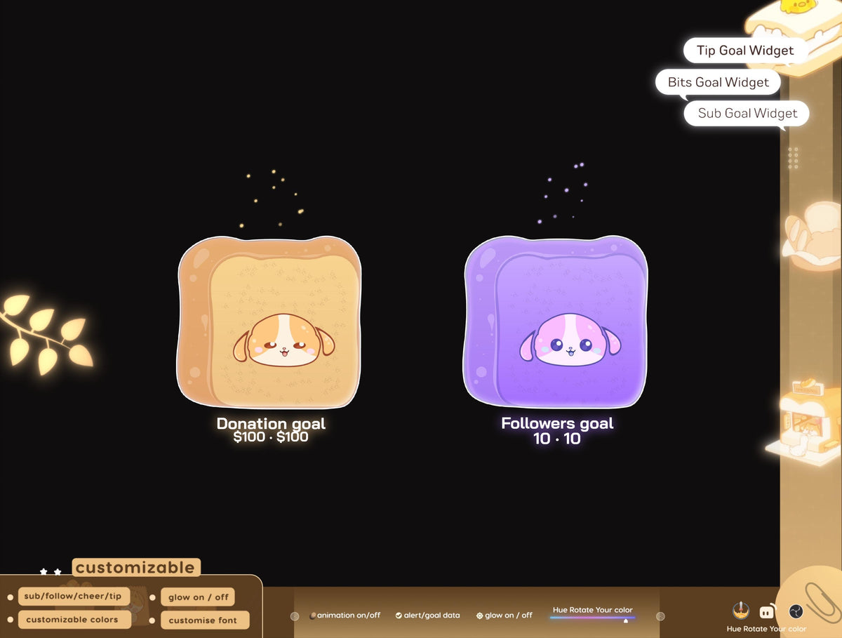 Cute Dog Toast Goal Widget, Animated Stream Overlay (Digital Download)