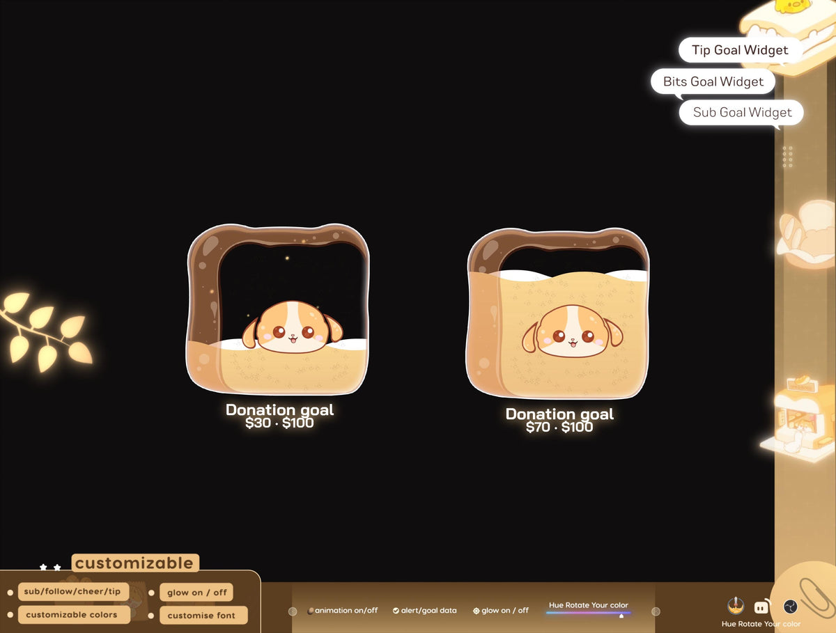 Cute Dog Toast Goal Widget, Animated Stream Overlay (Digital Download)