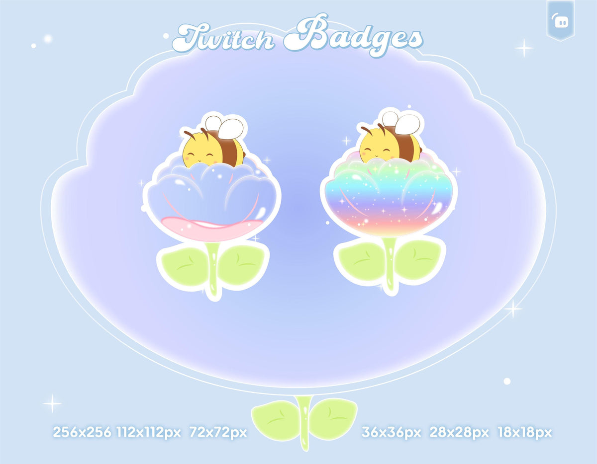 Kawaii Tulip Bee Twitch Badges, Streamer Sub Badges (Digital Download