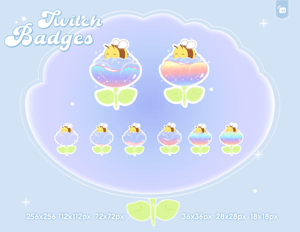 Kawaii Tulip Bee Twitch Badges, Streamer Sub Badges (Digital Download