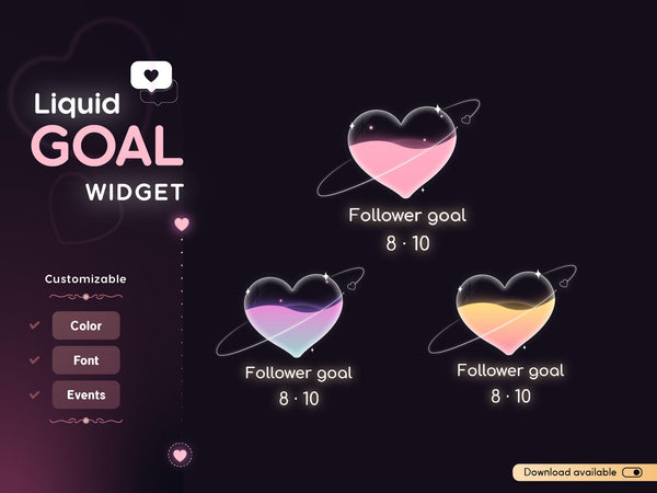 Valentine Stream Goal Widget: Customizable Glass Liquid-Filling Design and Animation (StreamElements)