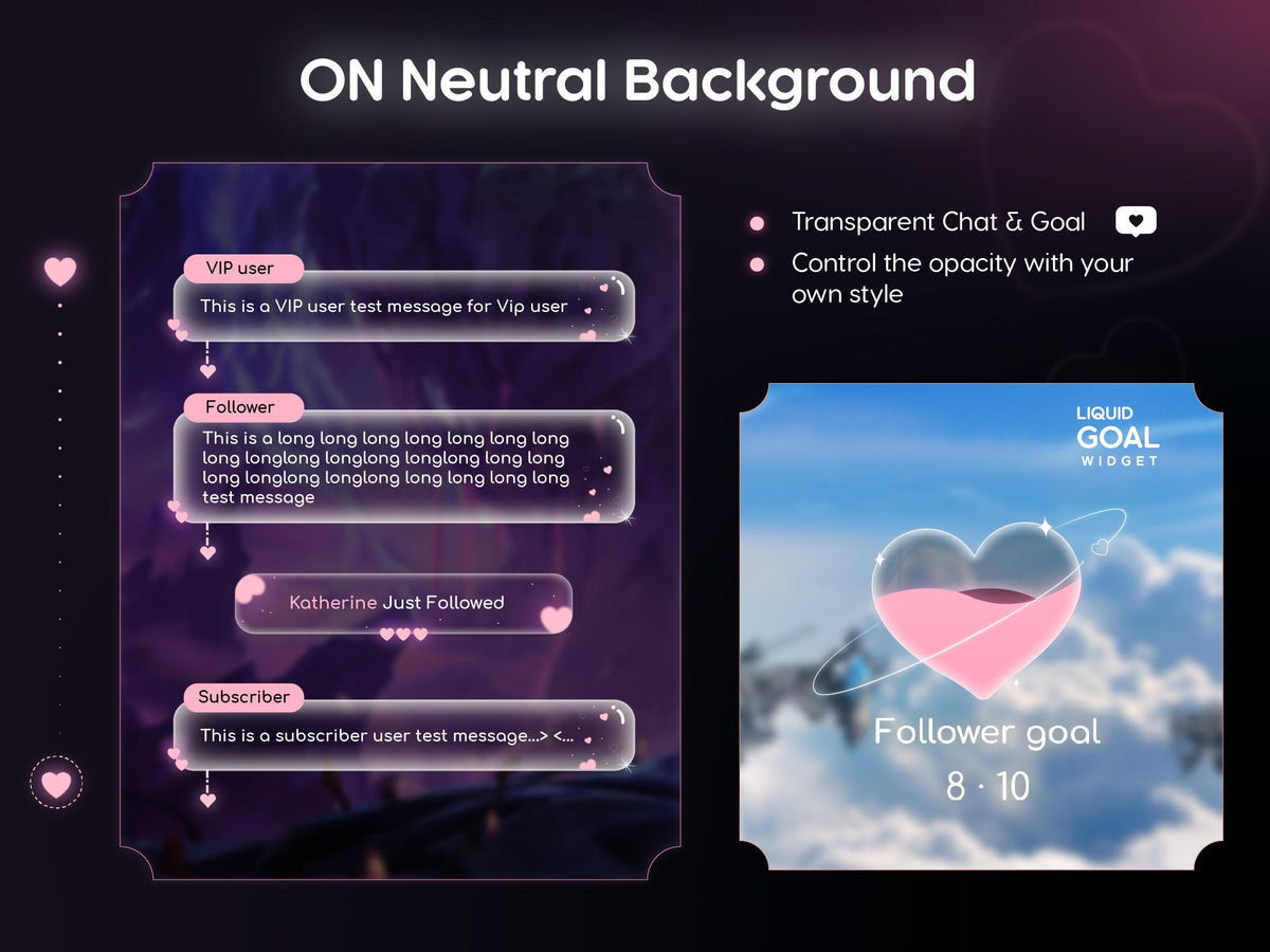Valentine Stream Chat & Goal Widget: Customizable Glass Design (StreamElements)