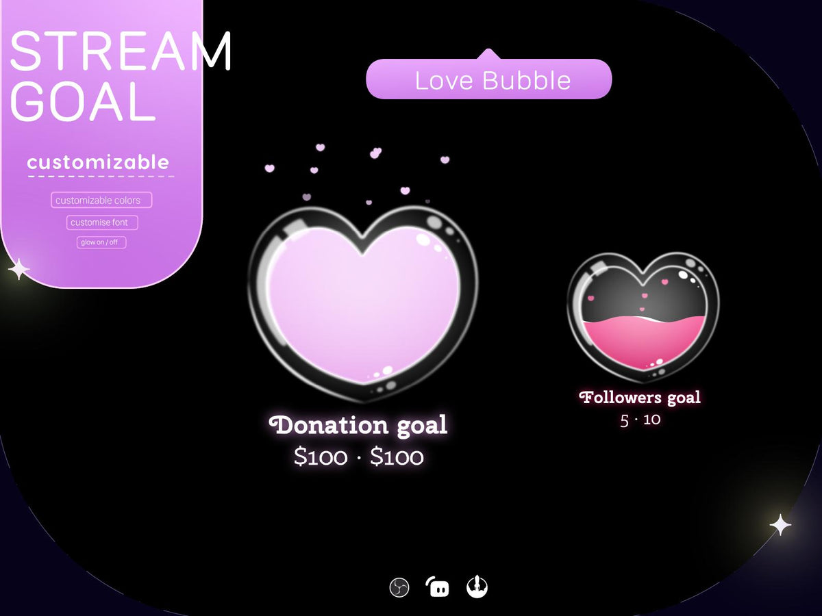 Glassy Heart Goal Stream Widget: Bubble Love for Twitch Streamlabs Streamelements
