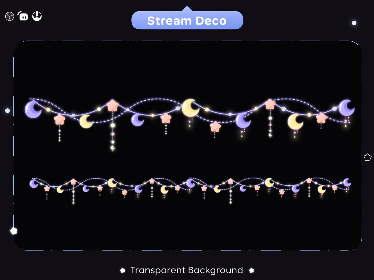 Christmas Animated Moon & Star String Lights Decoration : Kawaii Twitch Overlay (Digital Download)