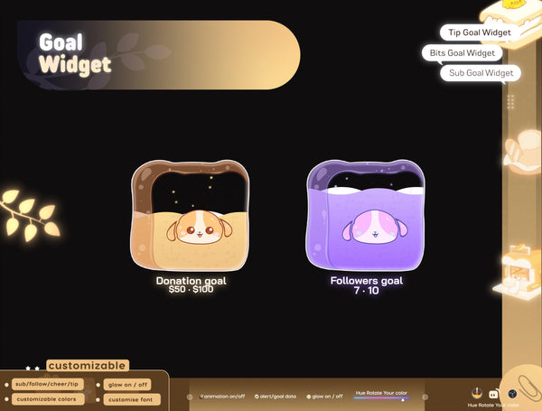 Cute Dog Toast Goal Widget, Animated Stream Overlay (Digital Download)