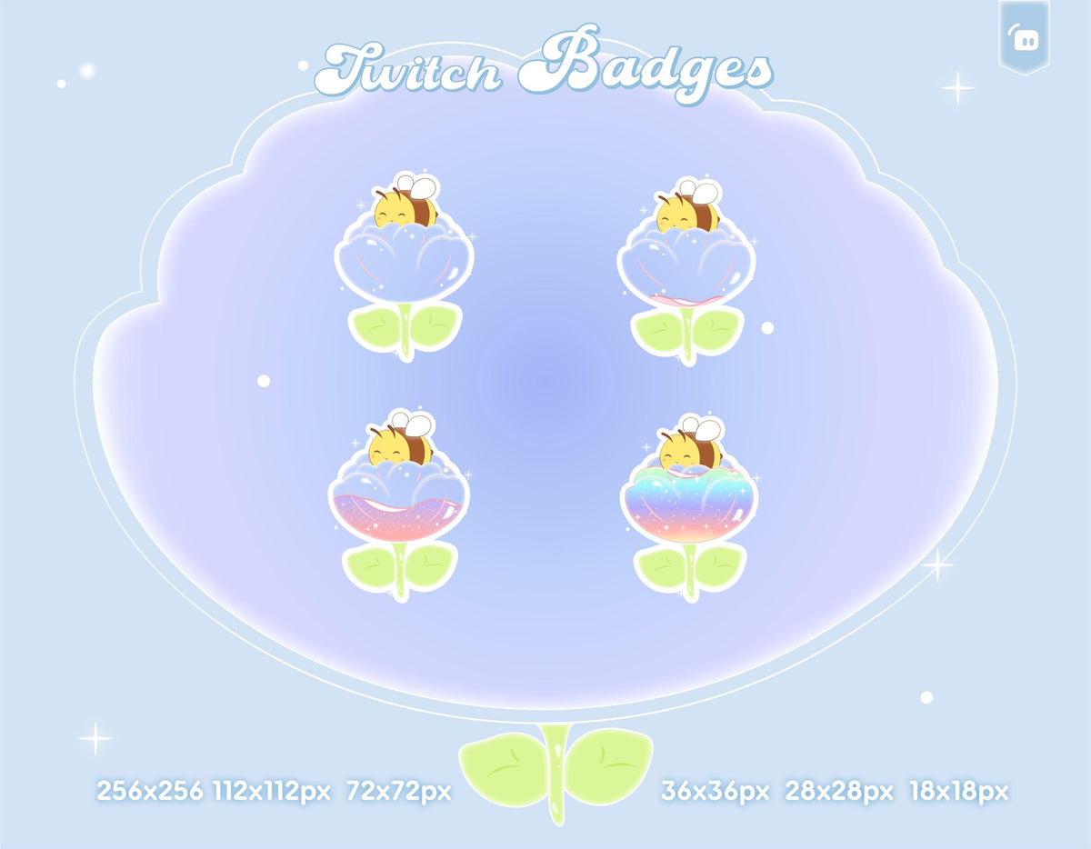 Kawaii Tulip Bee Twitch Badges, Streamer Sub Badges (Digital Download