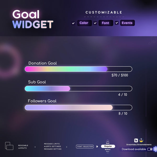 Rainbow Slider Goal Widget | Customizable Gradient Colors Goal Bars for Twitch Streamers | Streamelements OBS
