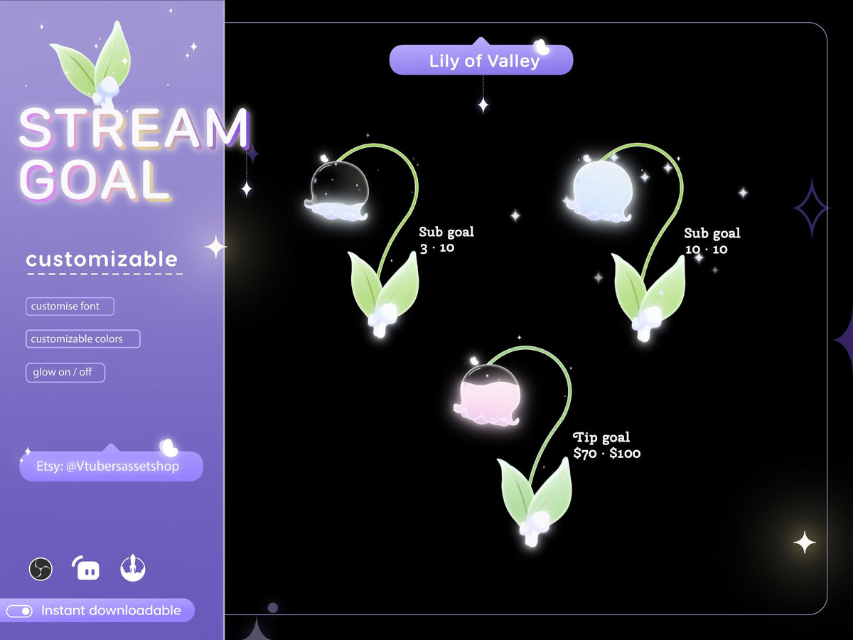 Lily of Valley Stream Goal Widget: Glassy Flower Design