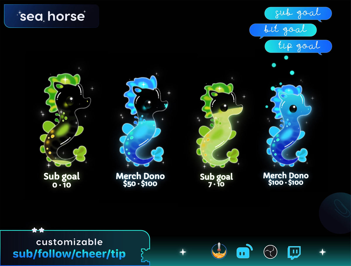 Sea Horse Liquid Filling Goal Widget | Twitch Streamlabs, TikTok Studio, and Streamelements