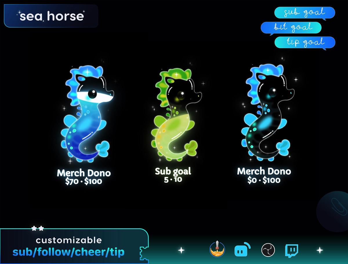 Sea Horse Liquid Filling Goal Widget | Twitch Streamlabs, TikTok Studio, and Streamelements