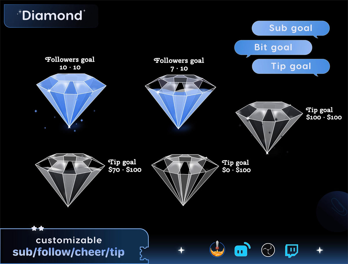 Diamond Liquid Filling Goal Widget: Twitch Stream Overlay (Digital Download)
