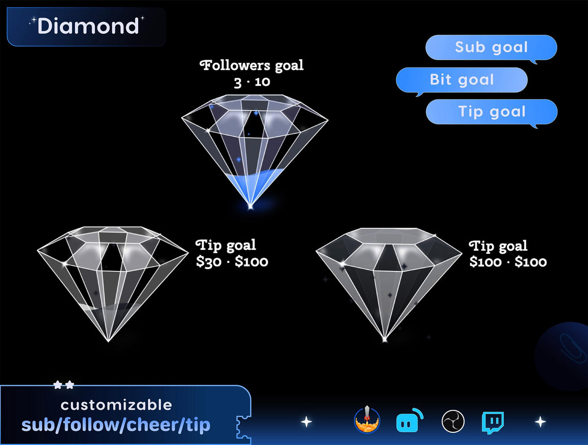 Diamond Liquid Filling Goal Widget: Twitch Stream Overlay (Digital Download)