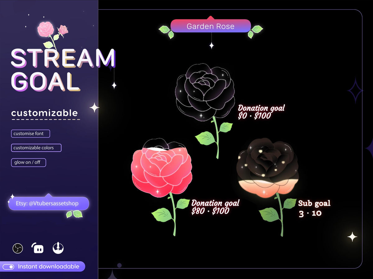 Garden Rose Stream Goal Widget: Streamlabs/Streamelements