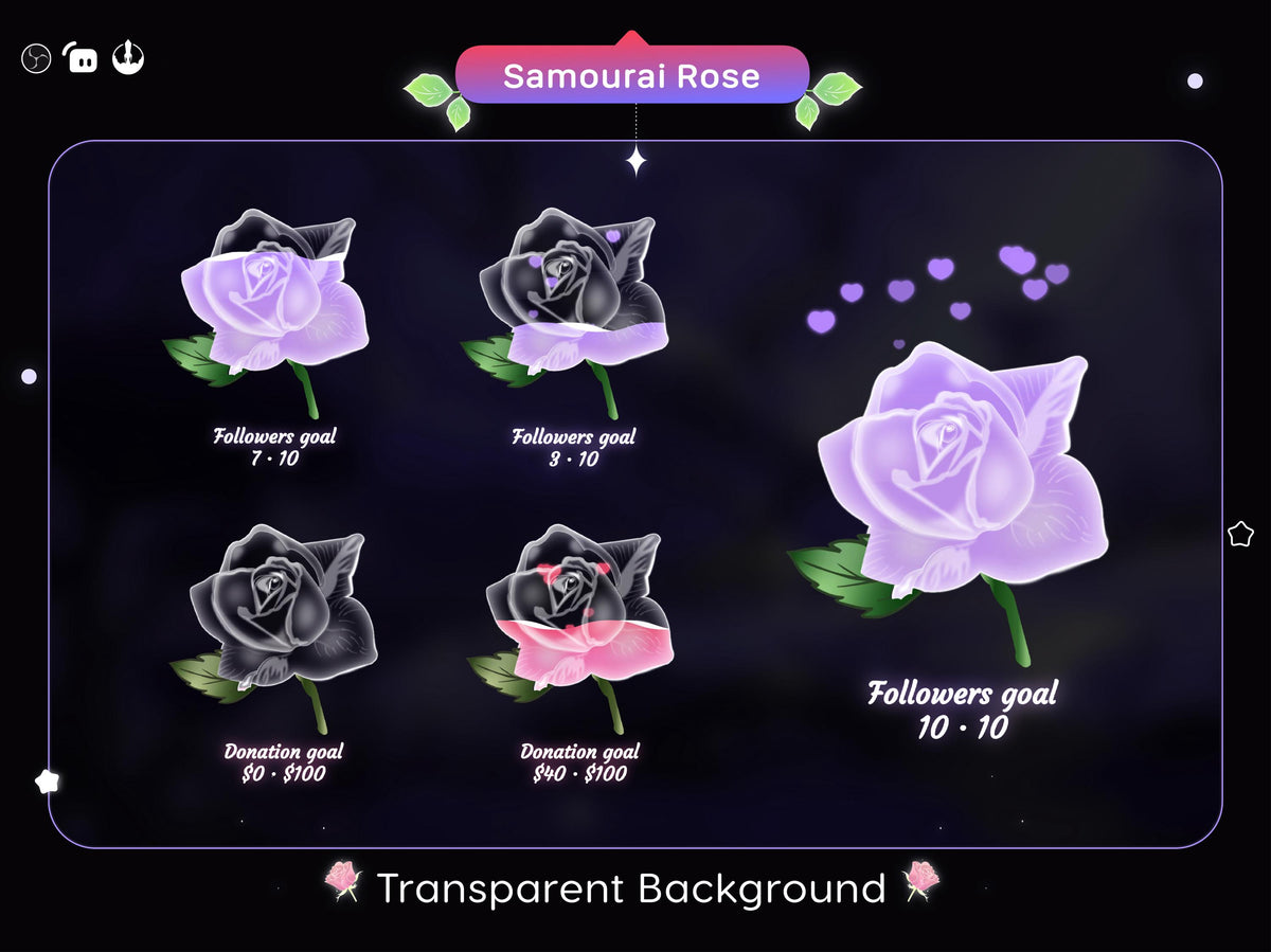 Samourai Rose Stream Goal Widget: Glassy Flower for Twitch OBS