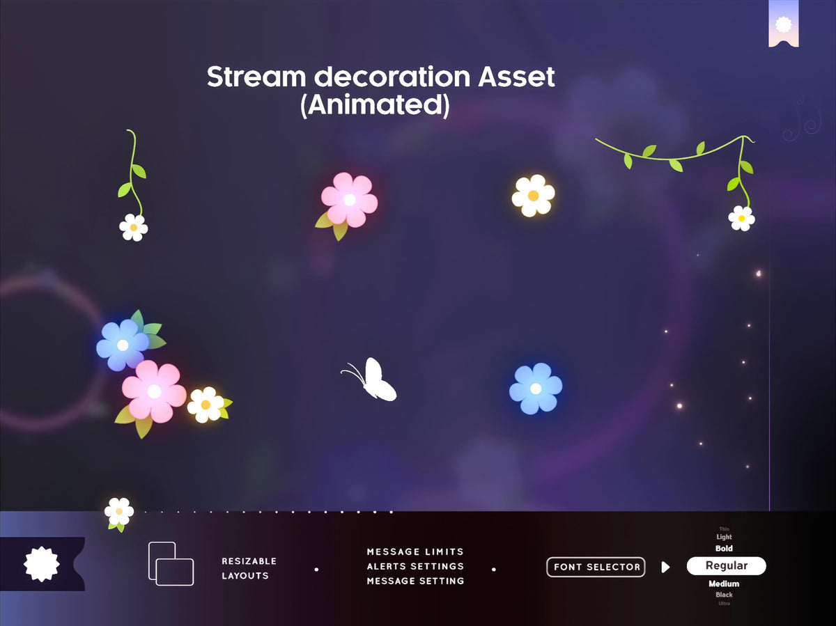 Floral Stream Chat Widget: Transparent Glass, Customizable (Streamelements)
