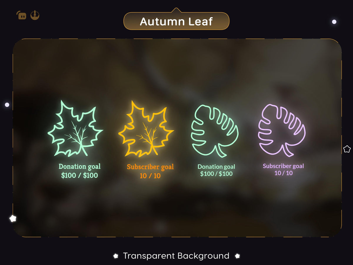 Stream Widget | Autumn Leaf Neon Loading Goal Widget | Loading Goal Widget for Twitch Streamers | Streamelements OBS