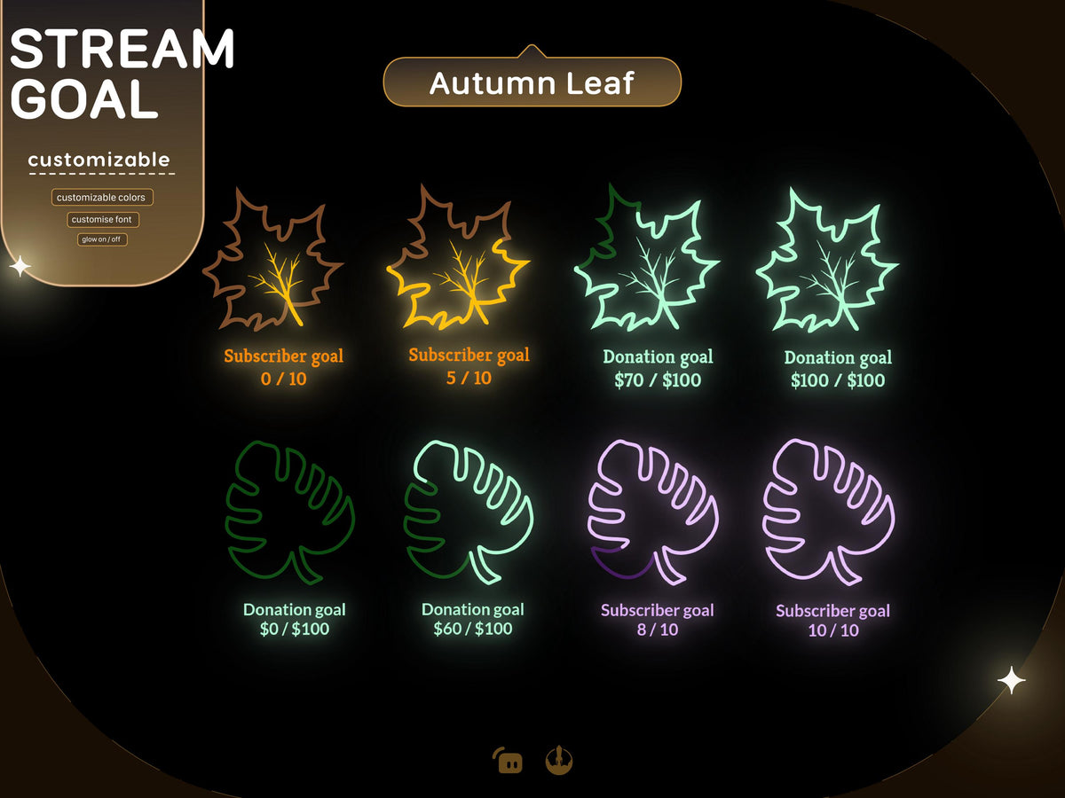 Stream Widget | Autumn Leaf Neon Loading Goal Widget | Loading Goal Widget for Twitch Streamers | Streamelements OBS