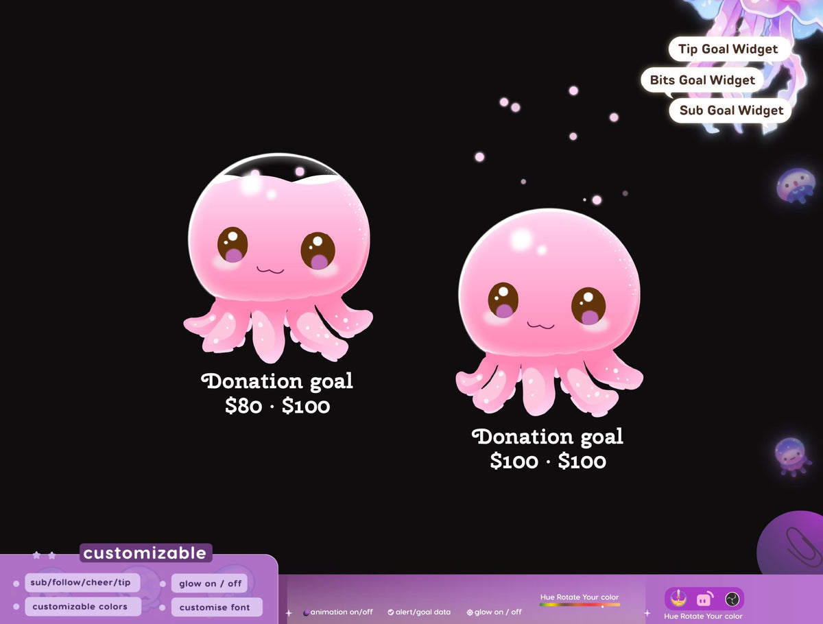Octopus Liquid Filling Goal Widget | Twitch Streamlabs, TikTok Studio, and StreamElements | Kick OBS VTuber