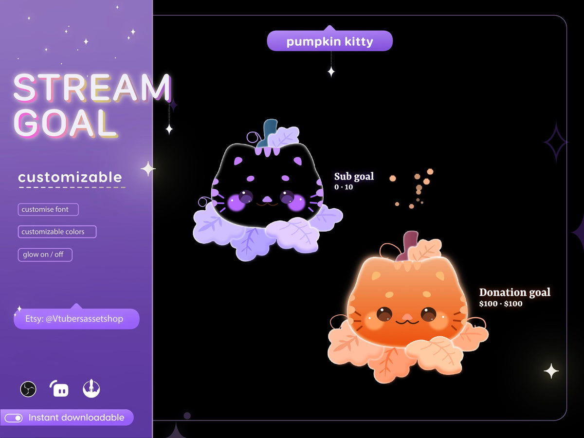 Pumpkin Kitty Stream Goal Widget: Twitch Streamlabs Streamelements