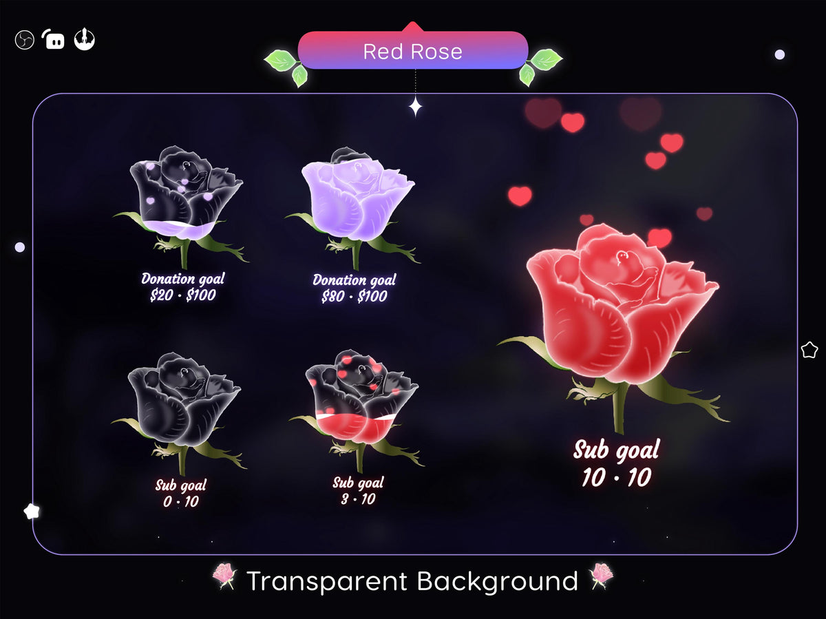 Red Rose Stream Goal Widget: Floral Twitch Overlay (Digital Download)