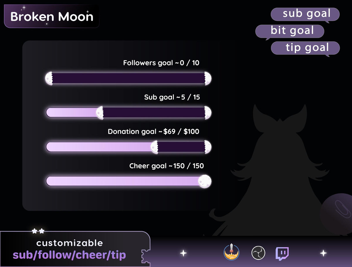 Full Moon Bar Goal Widget | Twitch StreamElements, OBS Goal Tracker (Digital Download)