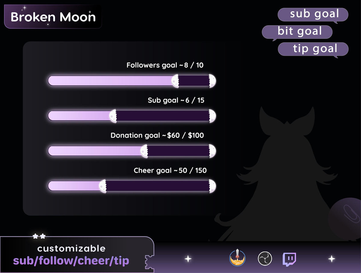 Full Moon Bar Goal Widget | Twitch StreamElements, OBS Goal Tracker (Digital Download)