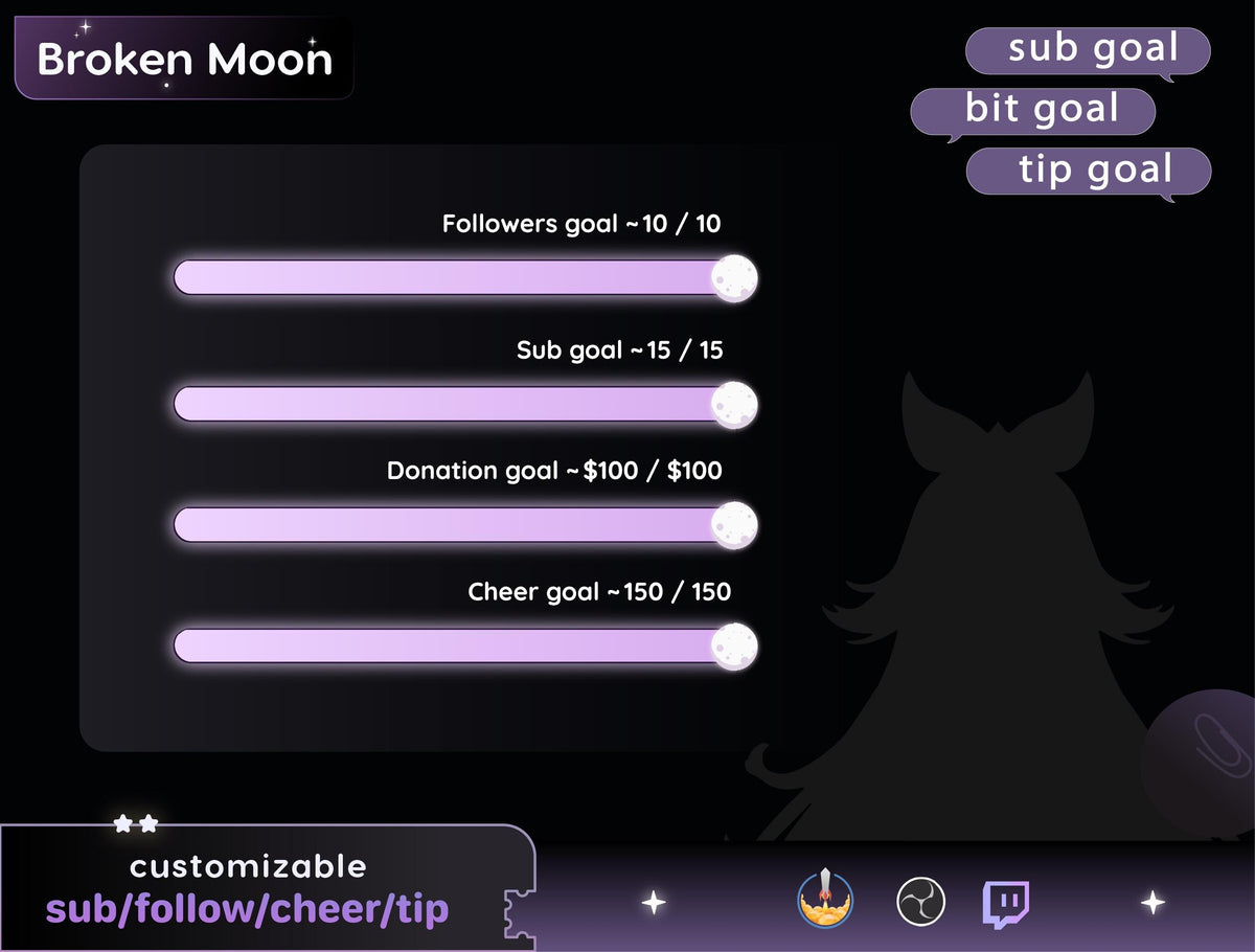 Full Moon Bar Goal Widget | Twitch StreamElements, OBS Goal Tracker (Digital Download)