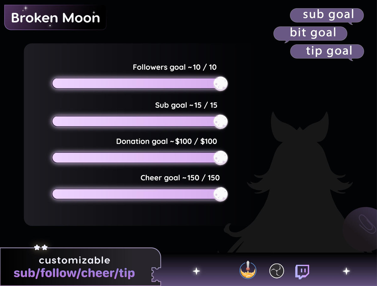 Full Moon Bar Goal Widget | Twitch StreamElements, OBS Goal Tracker (Digital Download)
