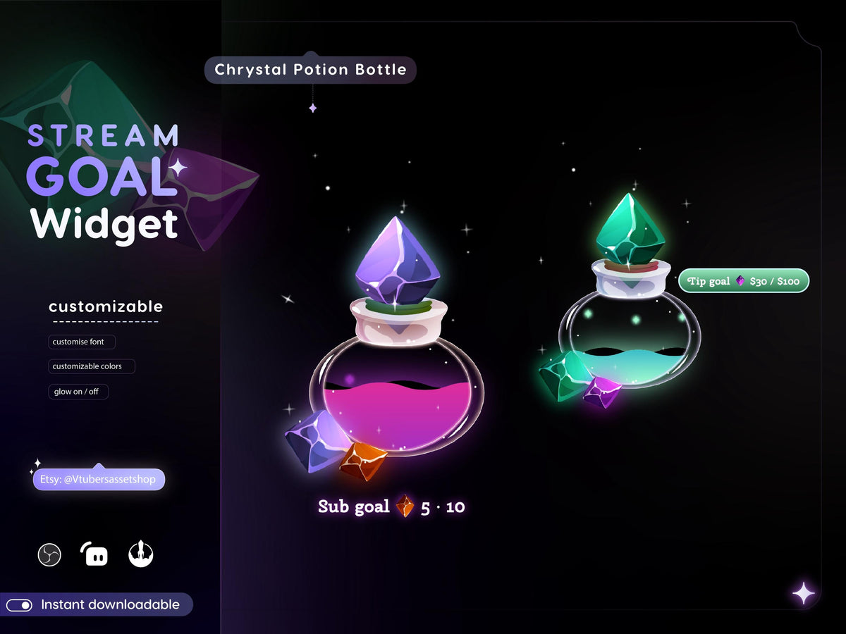 Crystal Potion Bottle Goal Widget: Streamlabs & Streamelements