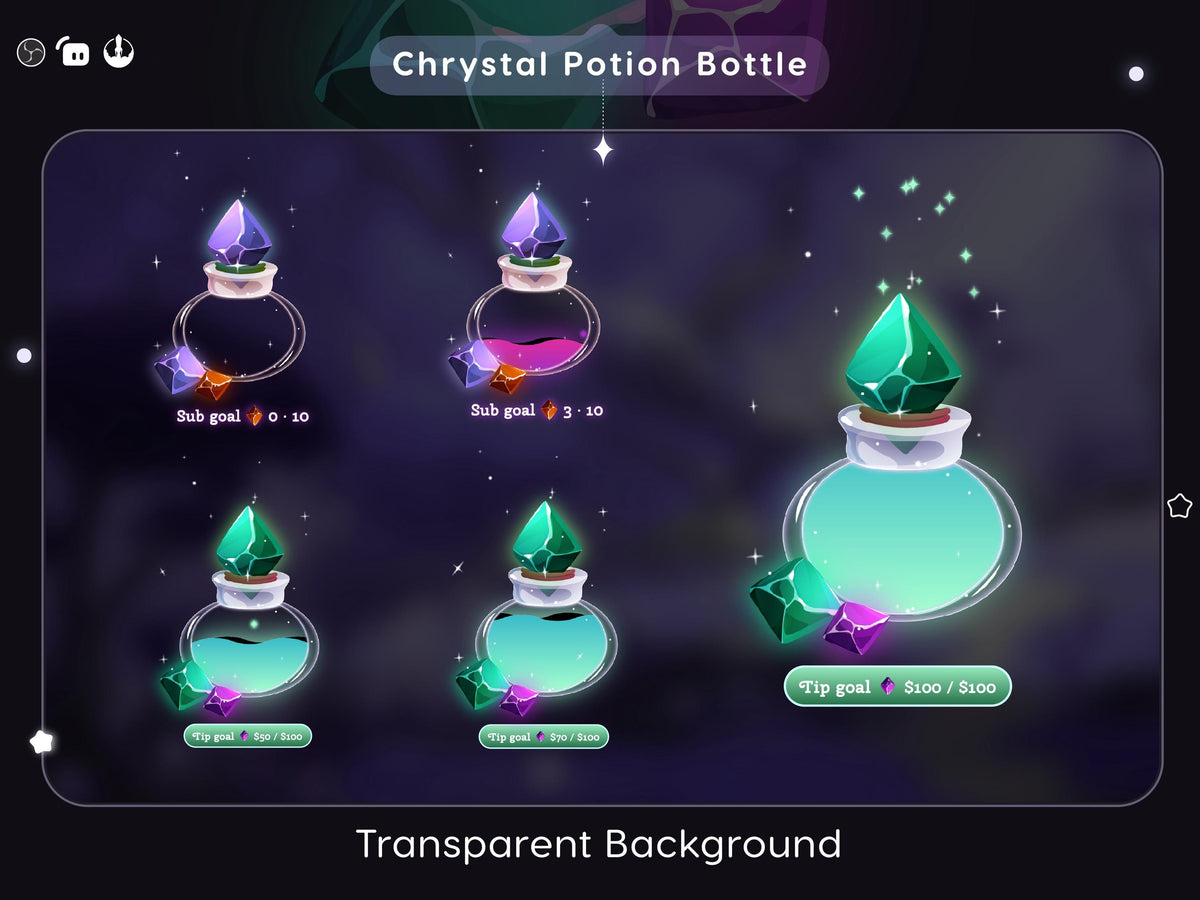 Crystal Potion Bottle Goal Widget: Streamlabs & Streamelements