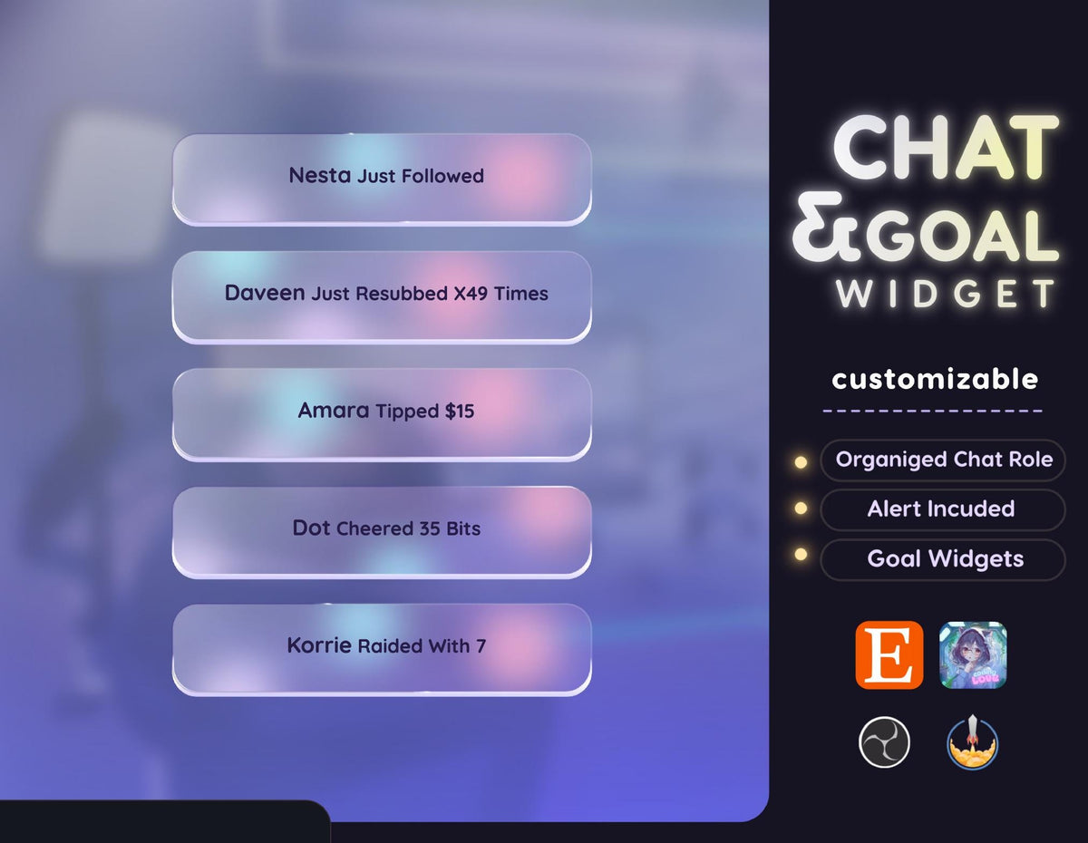 Glassy Pastel Chat Widget | Twitch StreamElements Modern Elegant Animated Overlay | VTuber Streamer