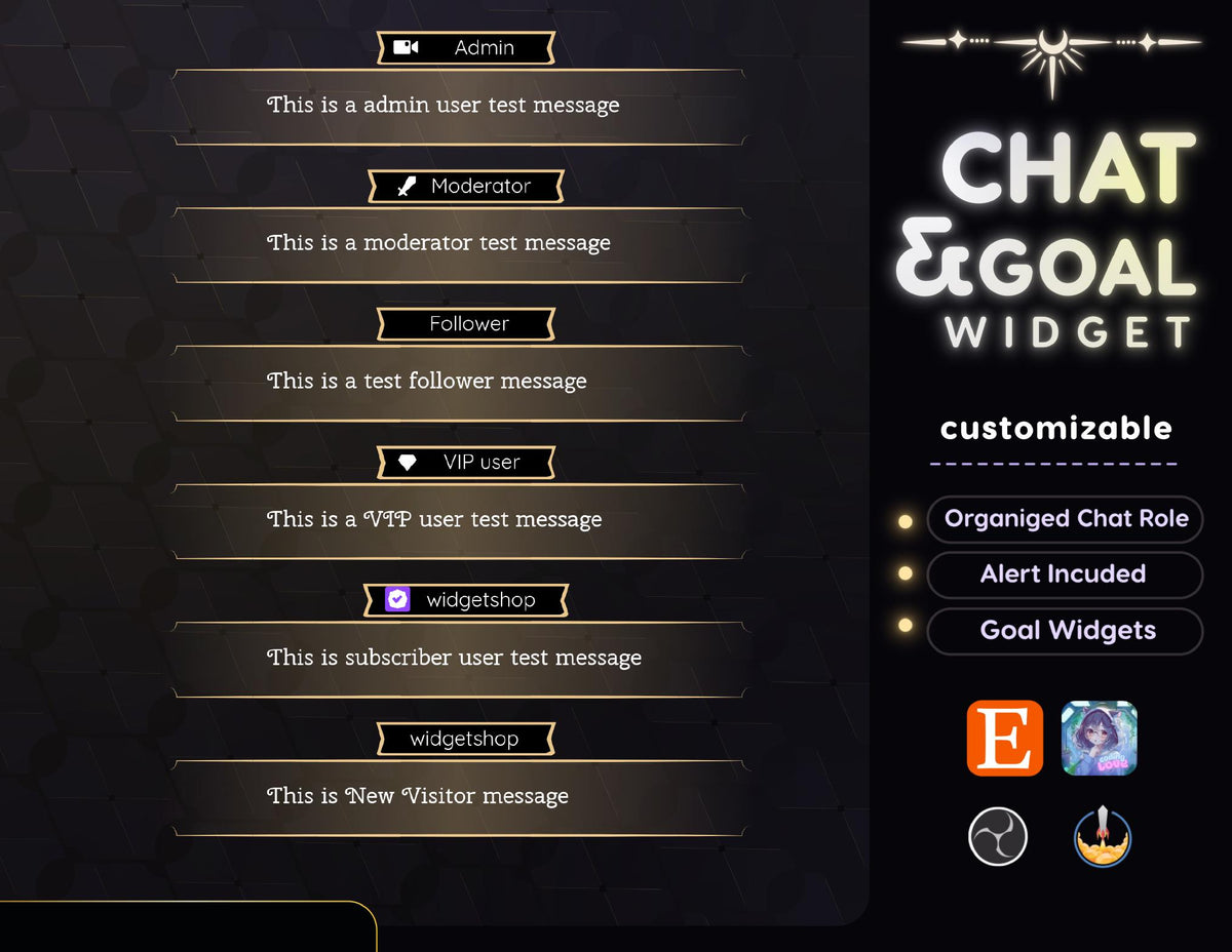 Tarot Chat Widget | Twitch StreamElements Minimalist Animated Chat Goal Alerts | Dark VTuber Streamer