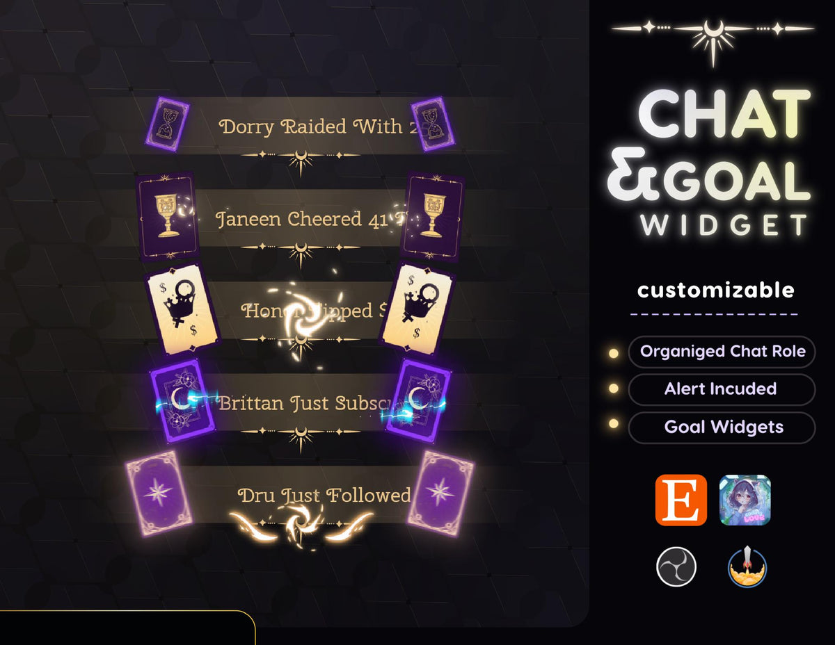 Tarot Chat Widget | Twitch StreamElements Minimalist Animated Chat Goal Alerts | Dark VTuber Streamer