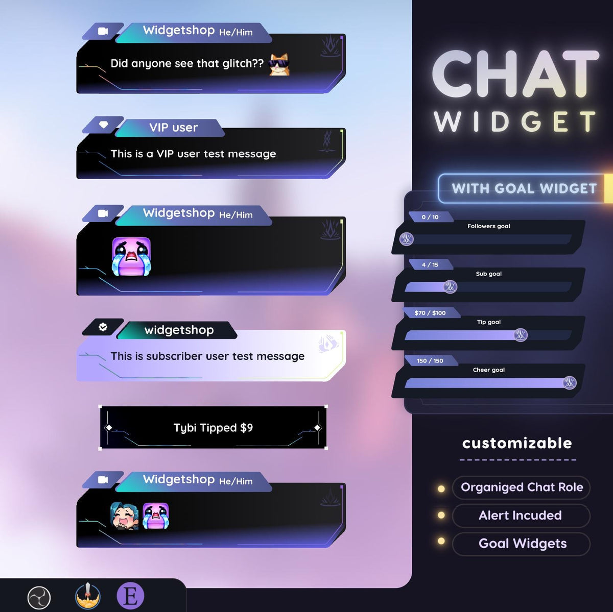 Cyberpunk Twitch Chat Widget for OBS and StreamElements Animated Neon Gamer Overlay for VTubers