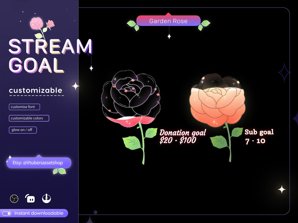 Garden Rose Stream Goal Widget: Streamlabs/Streamelements