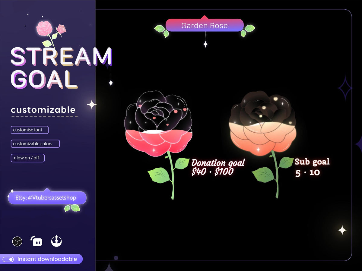 Garden Rose Stream Goal Widget: Streamlabs/Streamelements
