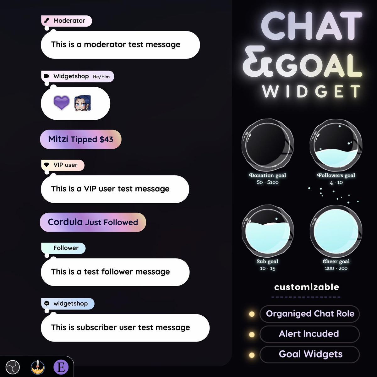 Pastel Gradient Twitch Chat Widget | StreamElements Goal Overlay (Digital Download)