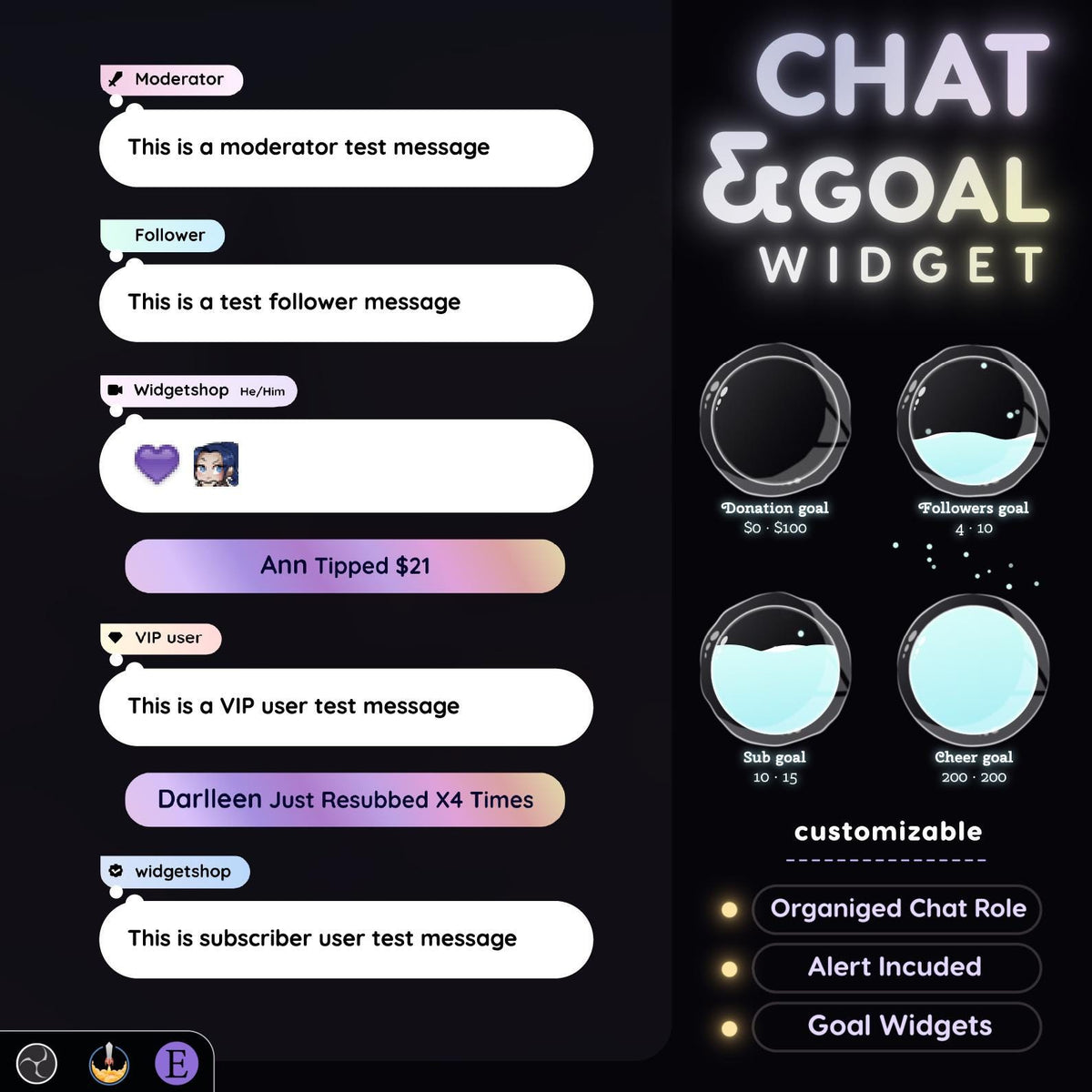 Pastel Gradient Twitch Chat Widget | StreamElements Goal Overlay (Digital Download)