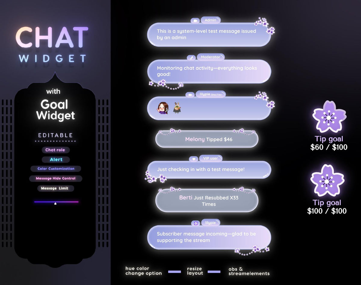 Sakura Blossom Twitch Chat Widget: Minimal Glassy Theme (StreamElements) (Digital Download)