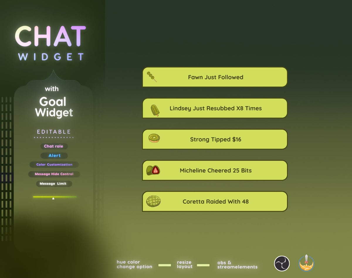 Matcha Twitch Chat and Goal Widget - StreamElements (Digital Download)