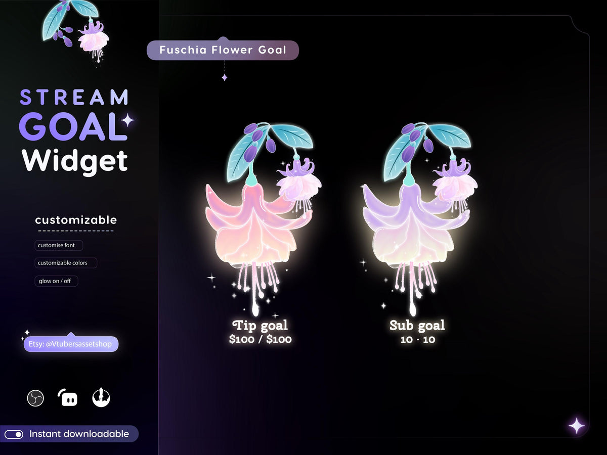 Fuchsia Flower Goal Stream Widget: Streamlabs & Streamelements