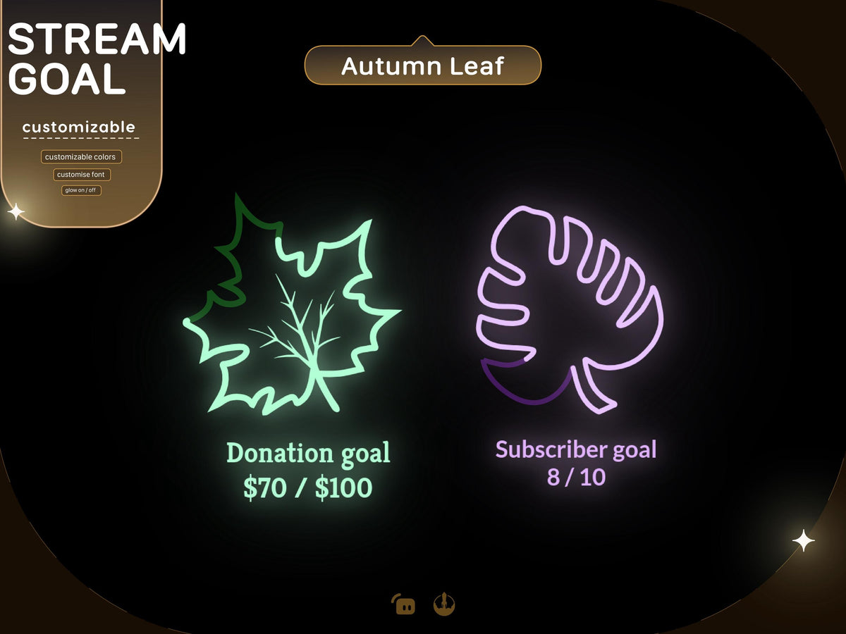 Stream Widget | Autumn Leaf Neon Loading Goal Widget | Loading Goal Widget for Twitch Streamers | Streamelements OBS