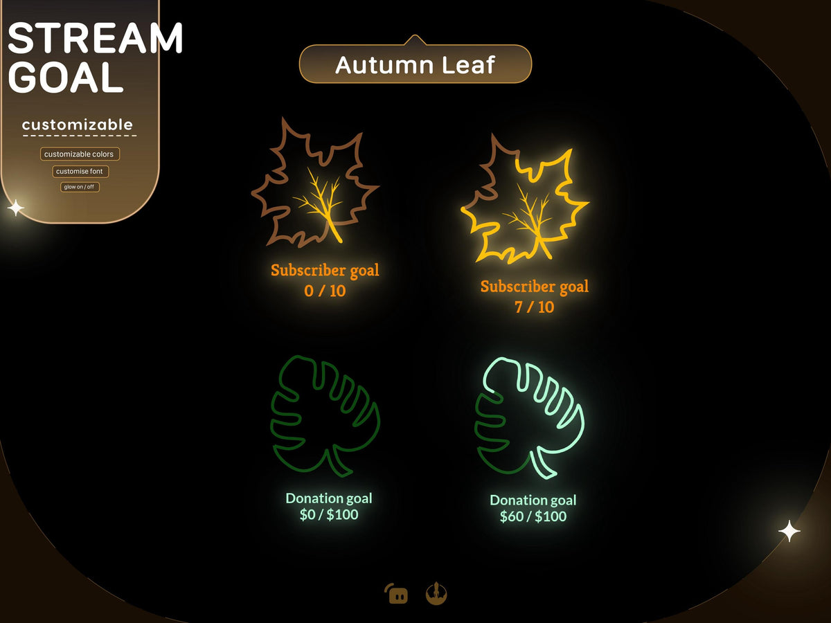 Stream Widget | Autumn Leaf Neon Loading Goal Widget | Loading Goal Widget for Twitch Streamers | Streamelements OBS