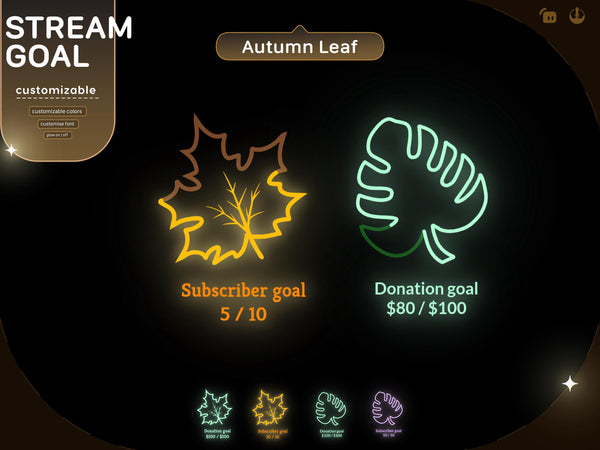 Stream Widget | Autumn Leaf Neon Loading Goal Widget | Loading Goal Widget for Twitch Streamers | Streamelements OBS
