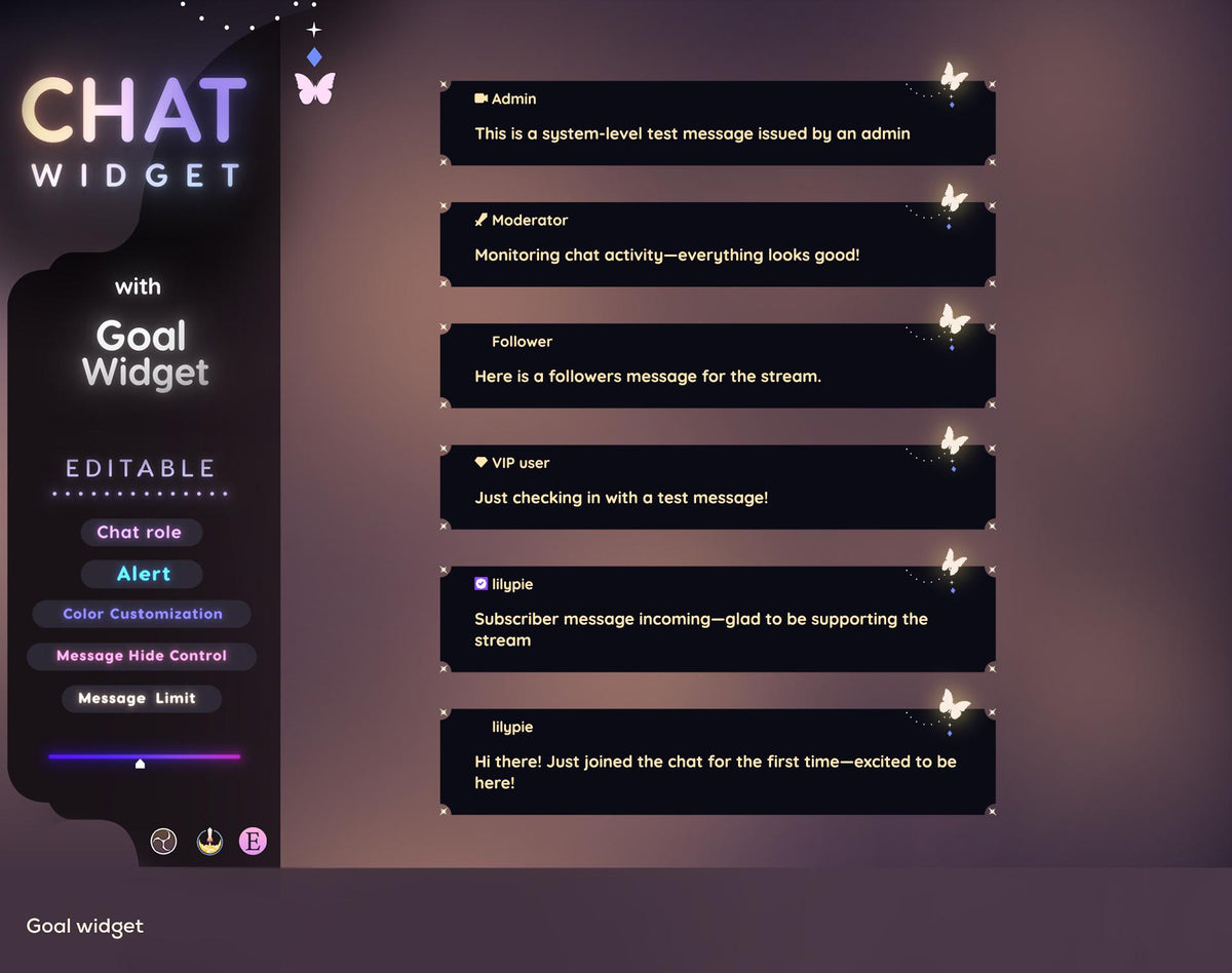 Celestial Butterfly Twitch Chat & Goal Widget - Starry Stream Alerts (StreamElements)