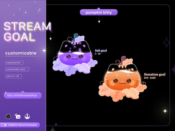 Pumpkin Kitty Stream Goal Widget: Twitch Streamlabs Streamelements
