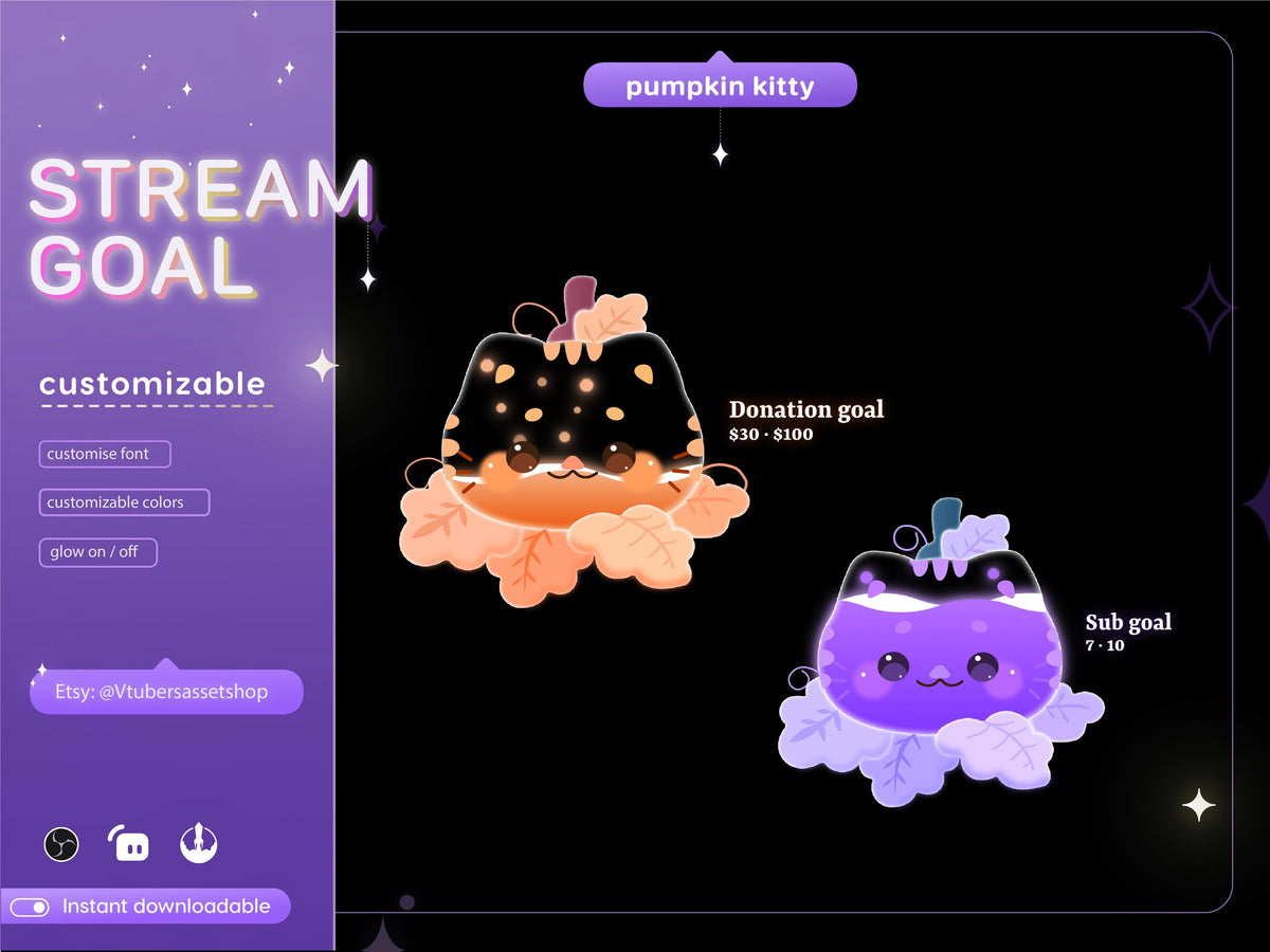 Pumpkin Kitty Stream Goal Widget: Twitch Streamlabs Streamelements