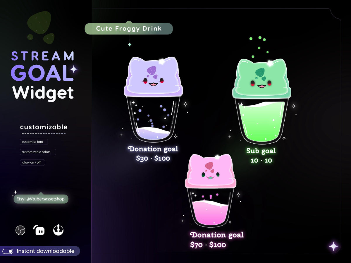 Stream Widget | Froggy Drink Goal Widget | Glassy Froggy Drink Goal Widget for Twitch Streamers | Streamelements Streamlabs OBS